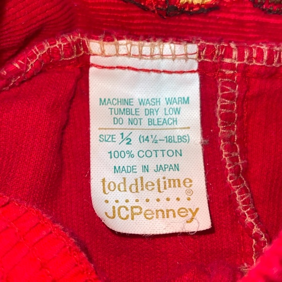 Vintage Overalls Corduroy JC Penney Toddletime Red 6 Months Japan Bear Blocks - Picture 13 of 13
